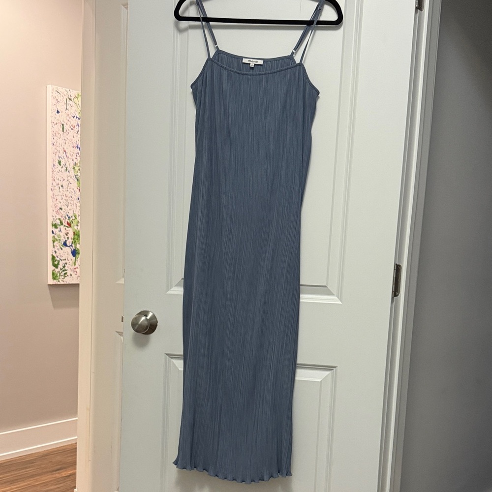 Madewell Dusty Blue Pleated Chiffon Dress